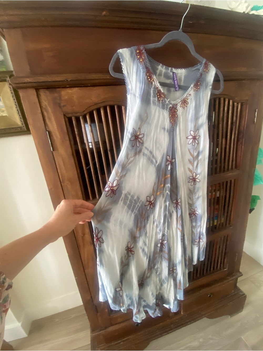 TRUE ROCK Light Blue Tie-Dye Asymmetrical Embroidered Sundress